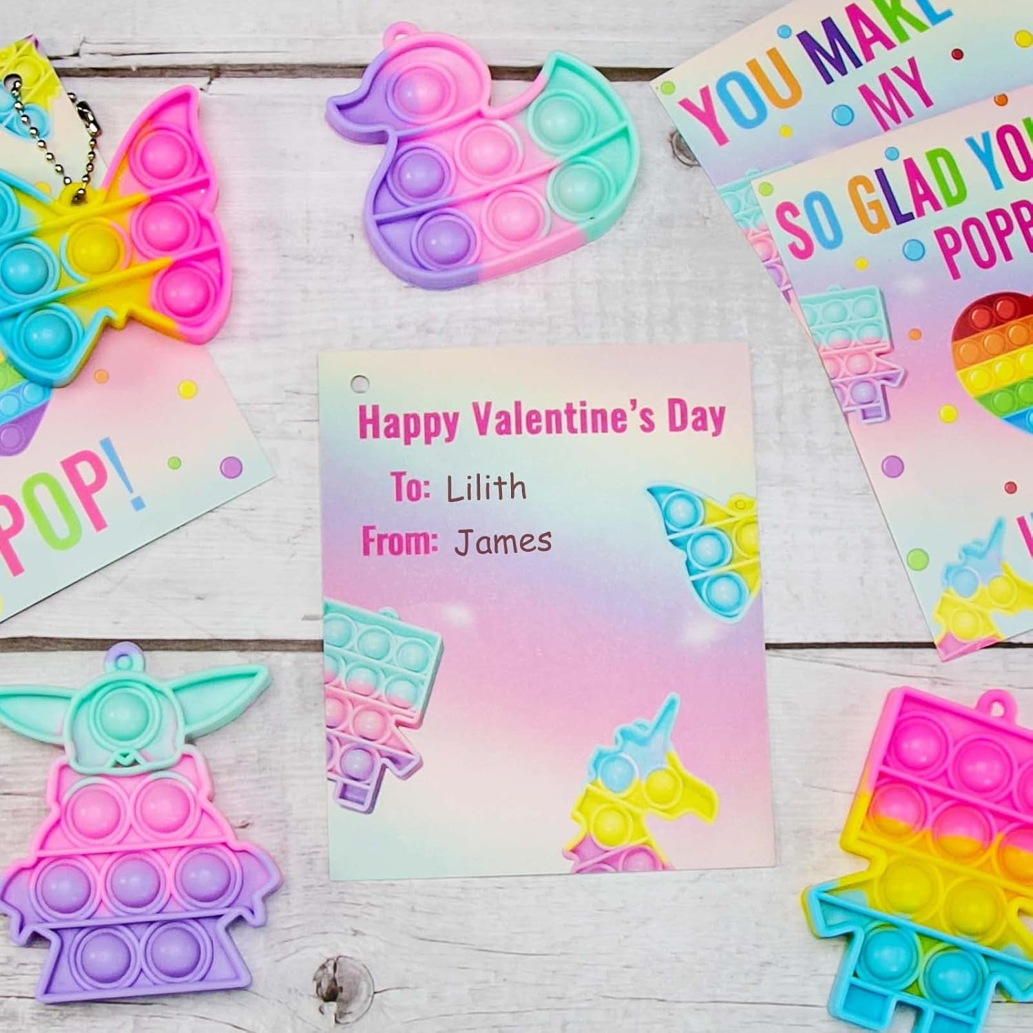 Valentines Day Gifts for Kids - 24 Valentines Cards with Pop Bubbles Bulk- Valentine Exchange for Girls Boys School Class Classroom Fidget Toys Party Favors