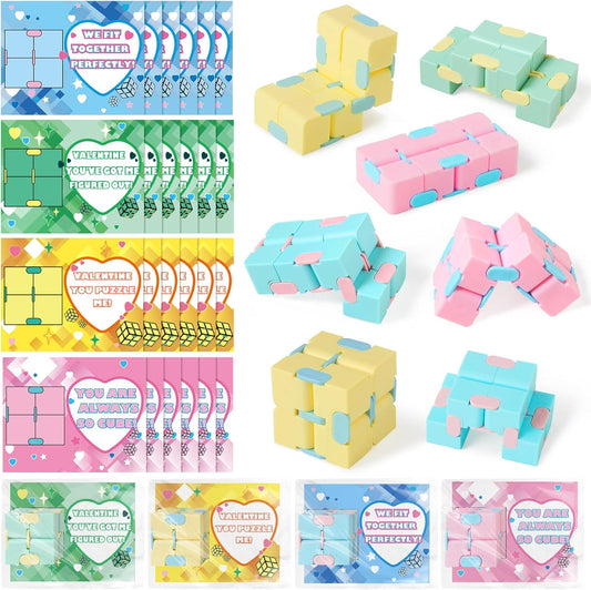 Valentines Day Cards for Kids Classroom,24 Kids Valentine Exchange Cards with Infinity Cube Fidget Toys,Perfect Valentine'S Gifts Exchange,School Class Prizes,Valentine Party Favor Toy for Boys Girls