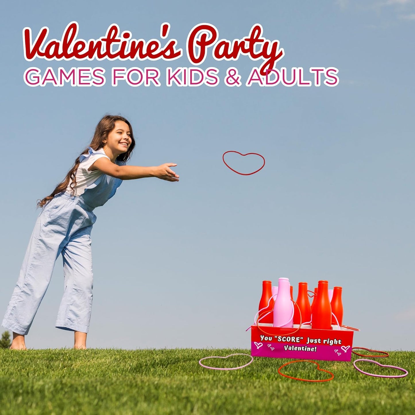 Valentine Bottle Ring Toss Game for Kids Party Activity, Indoor/Outdoor Backyard Yard Carnival Game, Classroom Valentine'S Party Games for Kids and Adults Party Supplies by