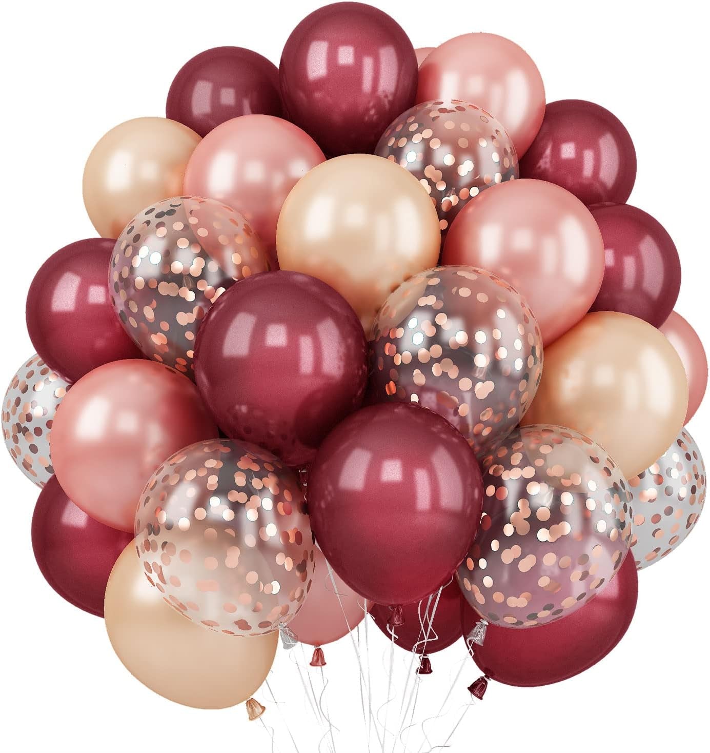 Balloons Burgundy Rose Gold, 60 Packs 12 Inches Wine Red Champagne Latex Balloons Rose Gold Confetti Balloons for Women Girls Birthday Wedding Bridal Shower Party Anniversary Decoration