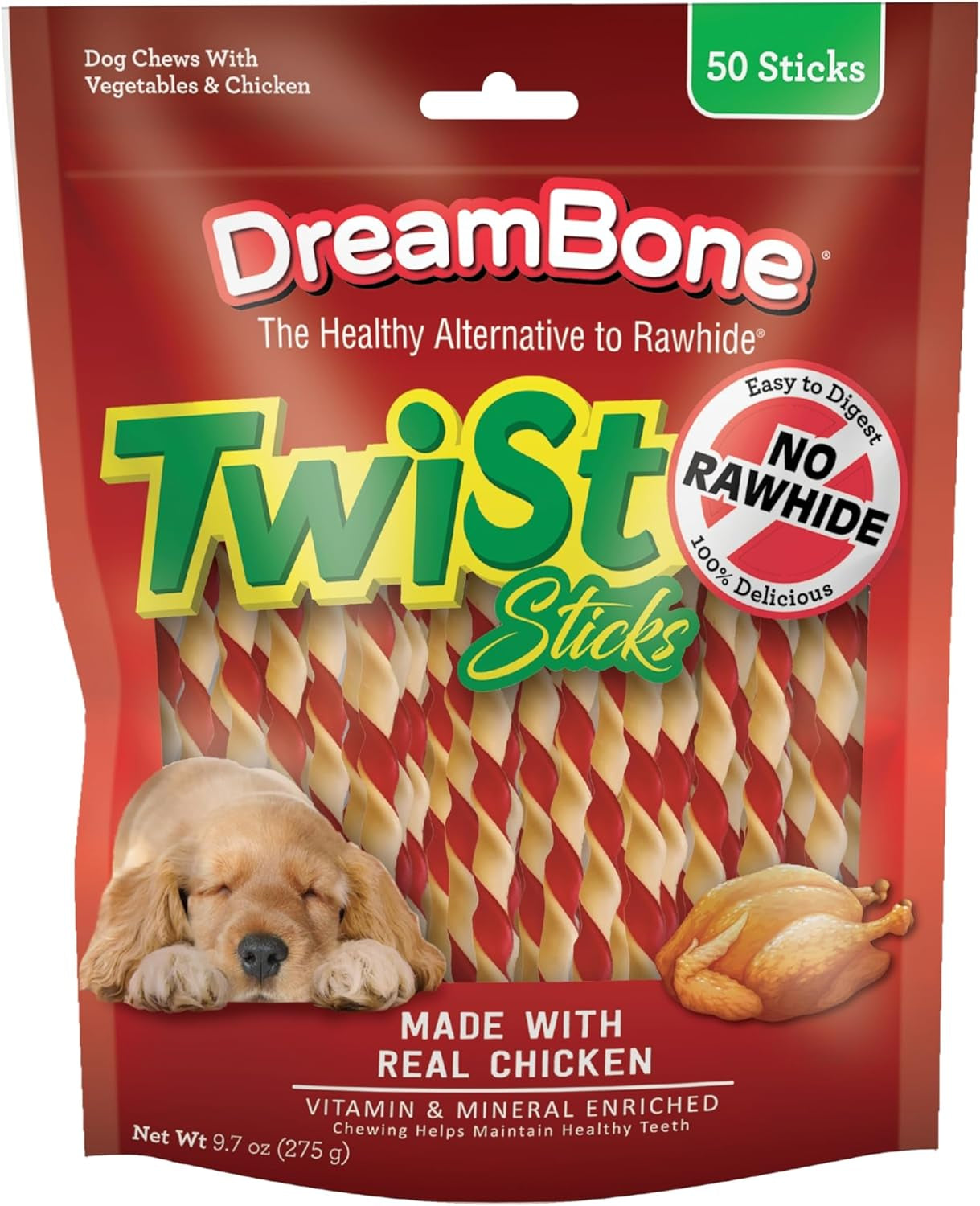 Twist Sticks, Made with Real Chicken, Rawhide-Free Chews for Dogs, 50 Count