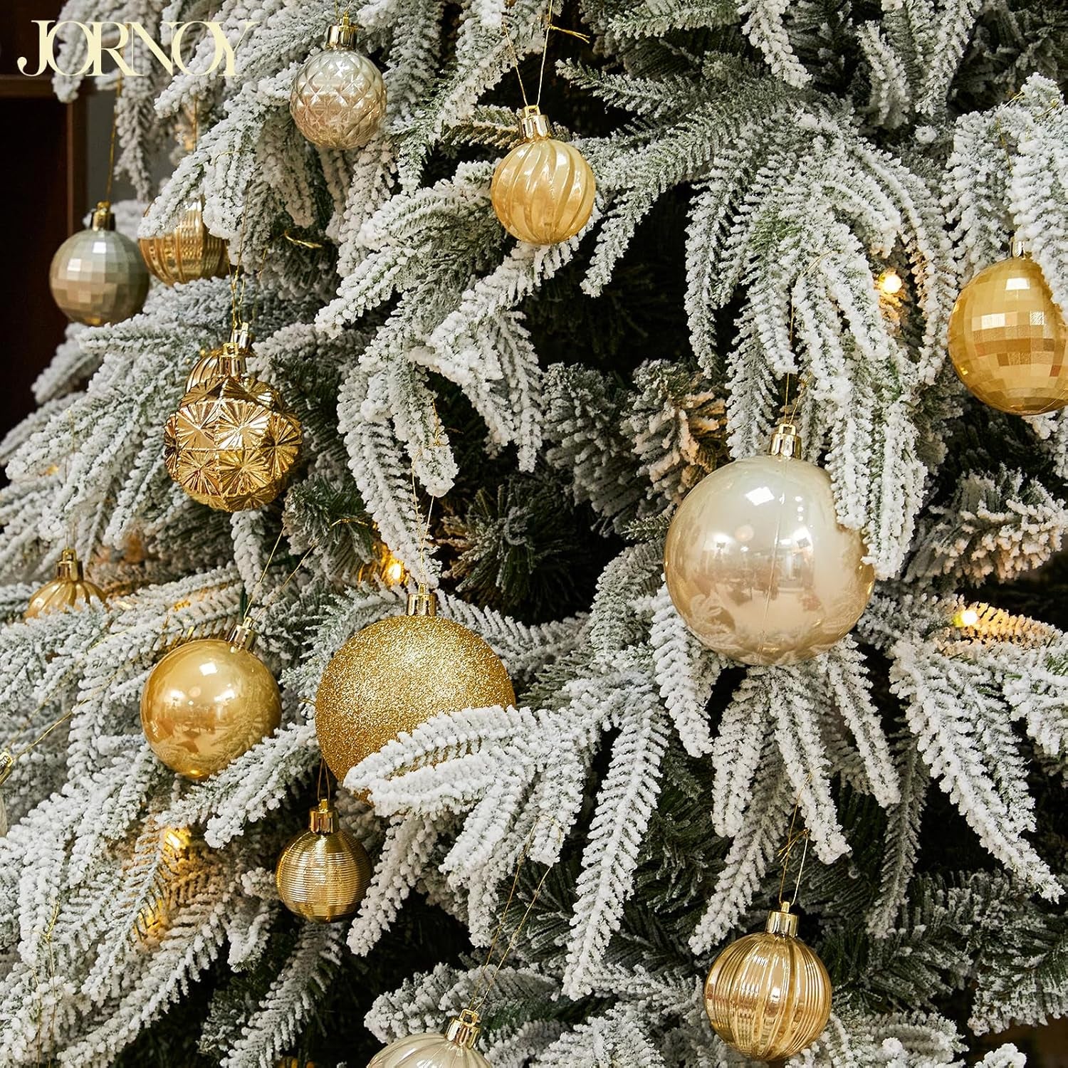 Gold Christmas Decorations 47PCS Christmas Tree Ornaments for Holidays, Gold Shatterproof Christmas Ornaments with Hooks, Multi-Styles and 3 Sizes