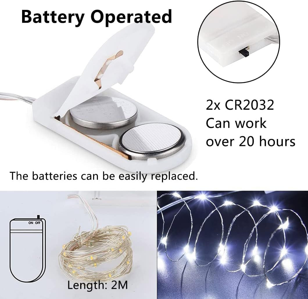 12 Pack Fairy Lights Battery Operated String Lights，7Ft 20LED Waterproof Silver Wire Christmas Lights Outdoor,Firefly Mini Lights for Bedroom Party Birthday Wedding Indoor Decorations.