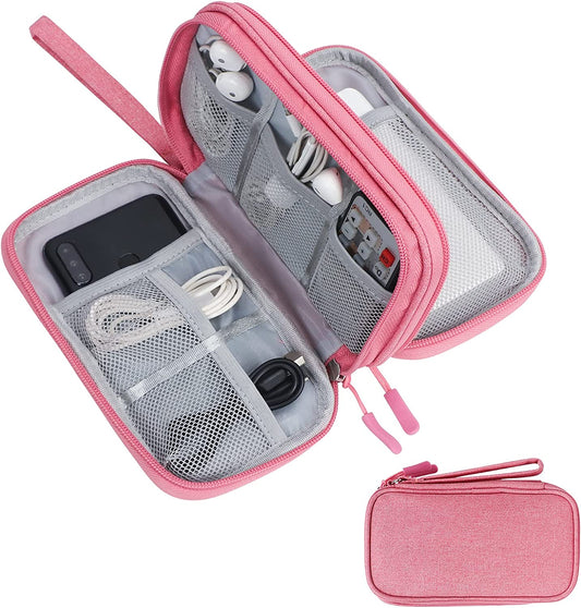 Electronic Organizer Travel Case - Waterproof Travel Cord Organizer Pouches for Organization, Cable Organizer, All-In-One Double Layers Storage Bag for Accessories, Charger, Cable, Pink