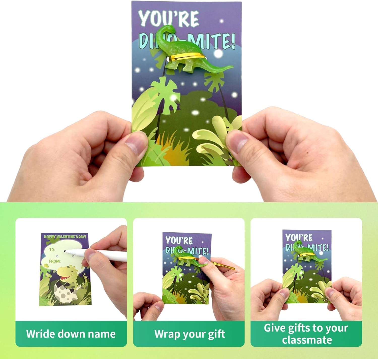 Valentines Day Cards Gifts for Kids School - 32 Pack Glow in Dark Dinosaur Toys with Cute Dinosaur-Themed Cards, Kids Valentines Exchange Gifts Ideas Preschool Valentine Gifts Favors