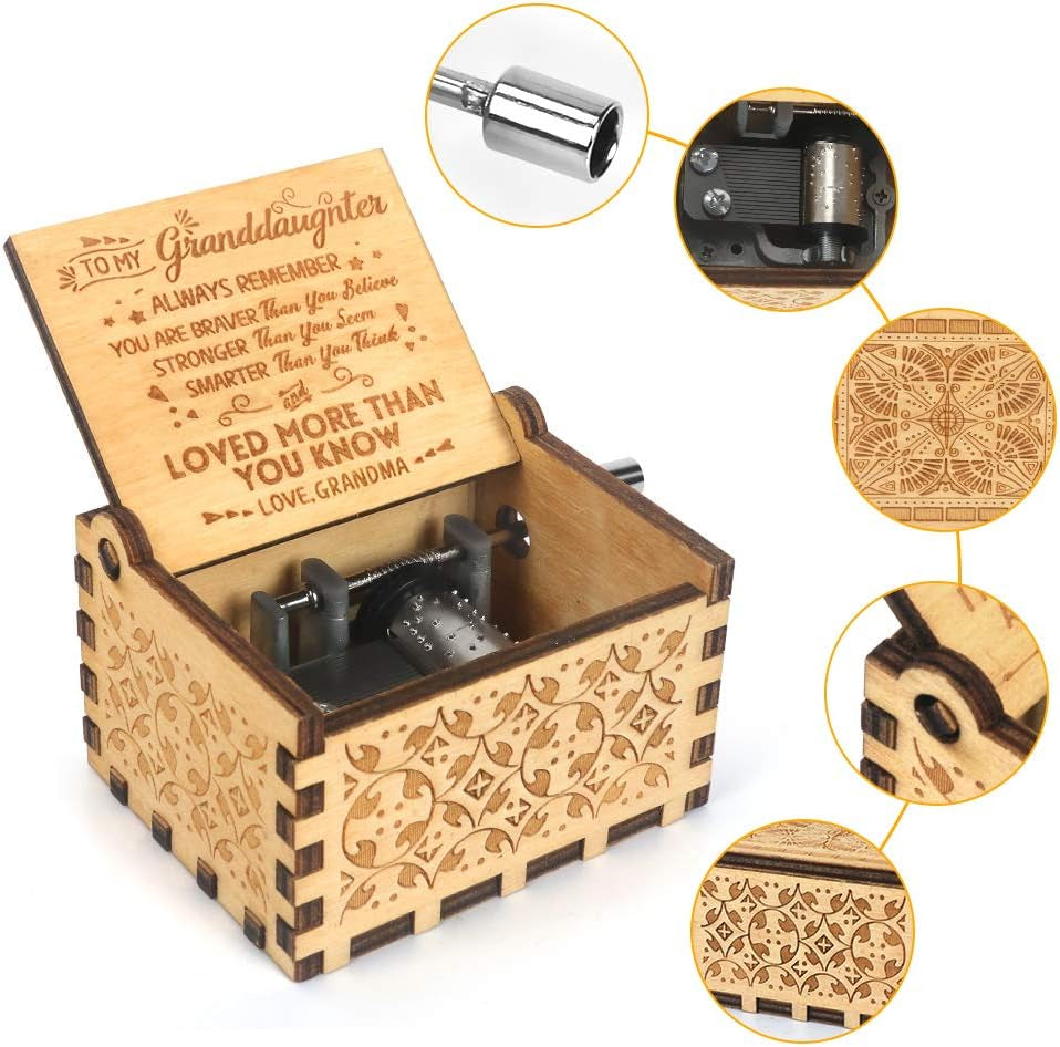 Hand Crank Music Box Engraved Vintage Musical Box-You Are My Sunshine Antique Wood Gift to My Granddaughter from Grandma for Birthday Christmas Thanksgiving Anniversary