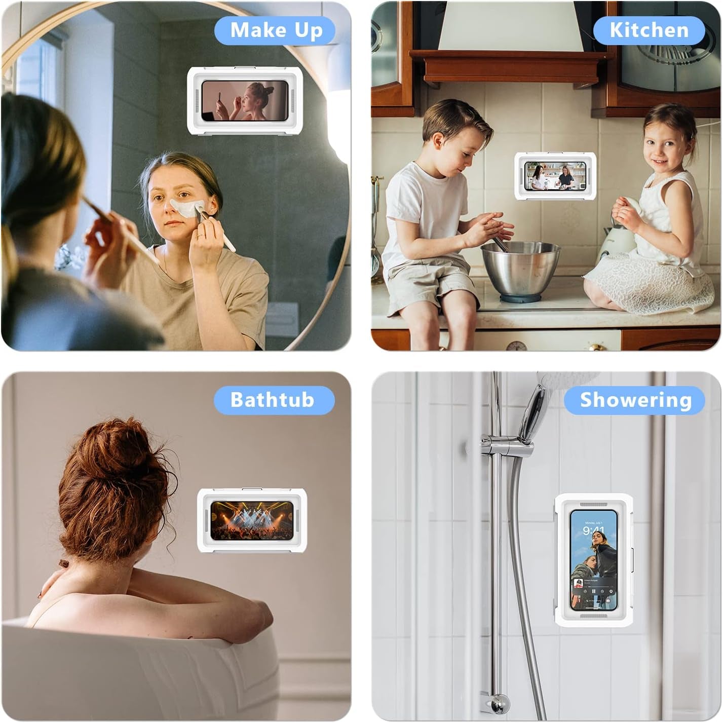 Shower Phone Holder Waterproof, 360° Rotation Shower Phone Case, Anti-Fog High Sensitivity Universal Cover Mount Stand for Bathroom Wall Mirror Bathtub Kitchen, Gift for Men Women