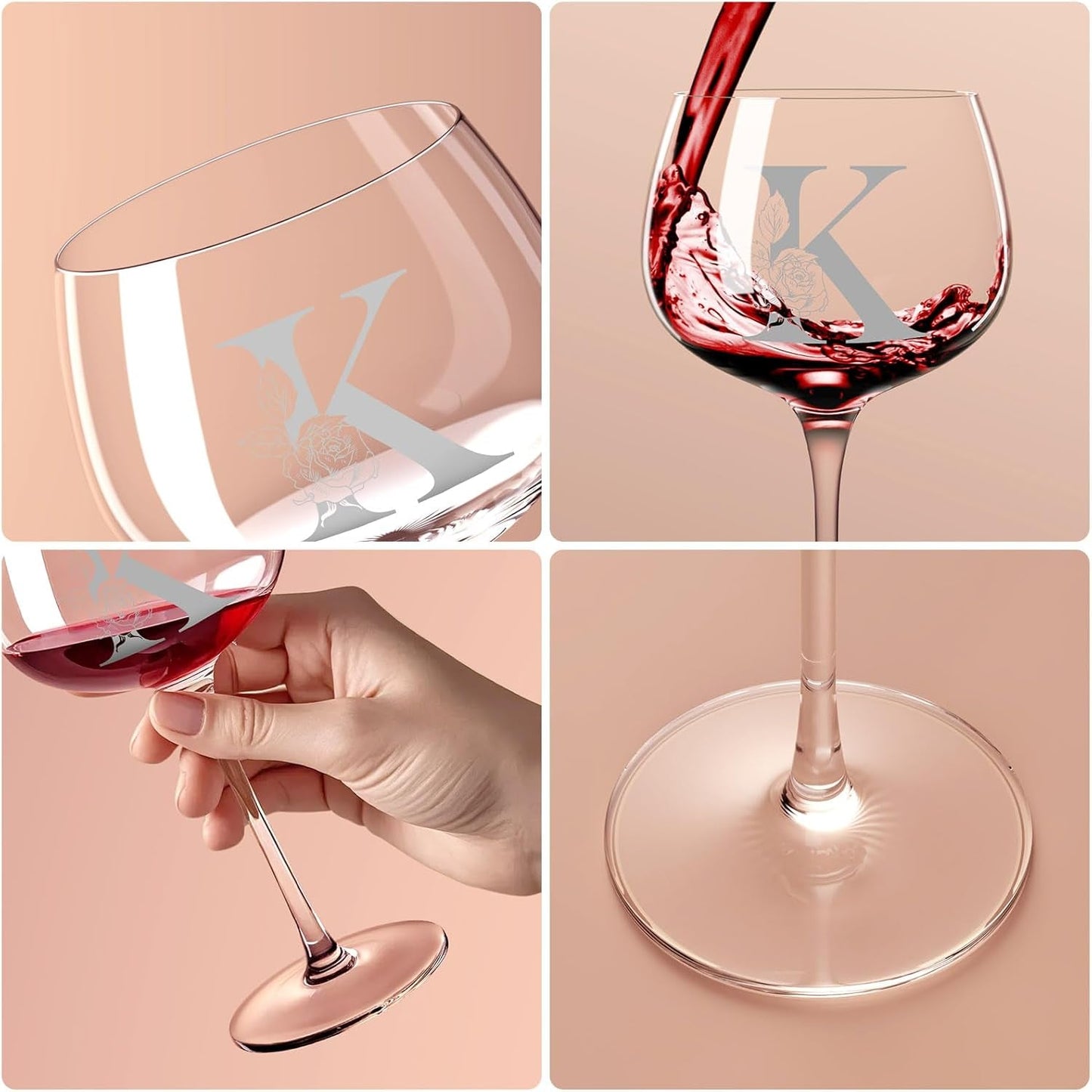 Gifts for Women, Friend, Mom, Wife,Her, Monogrammed A-Z Personalized Wine Glass Gift, Customized Gifts for Women Birthday, Christmas, Mothers Day, Valentine'S Day Gifts (K)