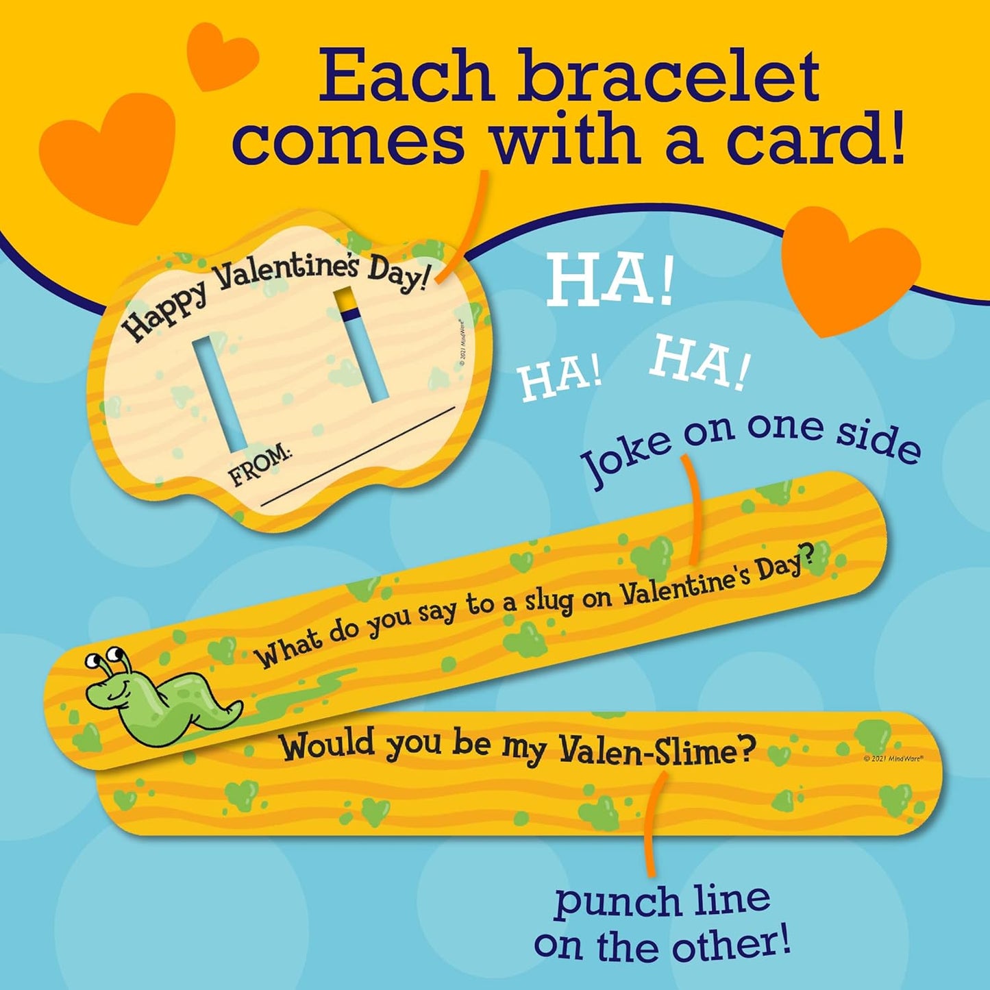 Valentines Cards for Kids Classroom, Set of 28 Valentines Day Gifts - Jokes Slap Bracelets