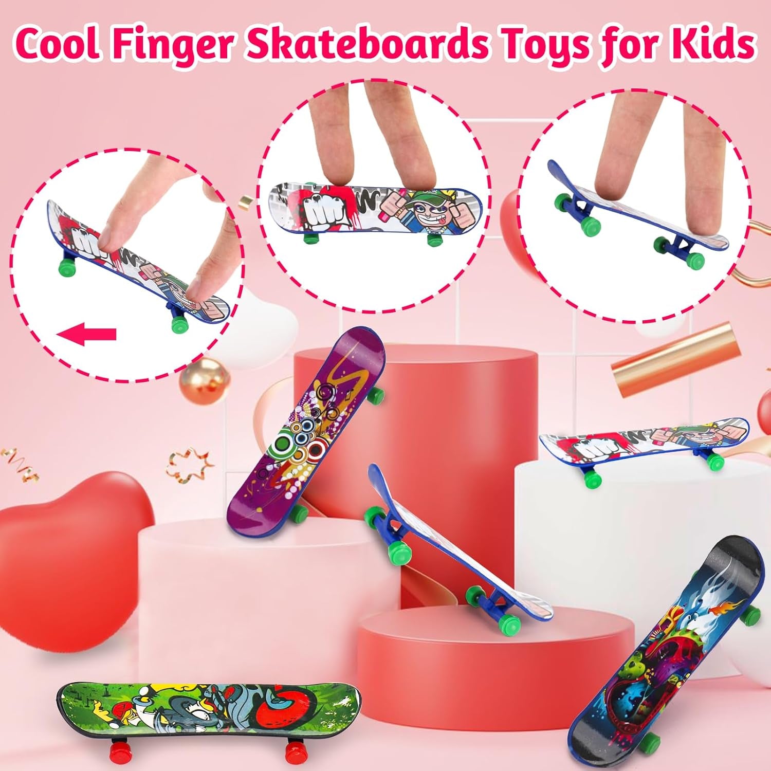 28PCS Finger Skateboards Valentines Day Cards for Kids School Classroom Funny Fidget Toys Valentine Day Exchange Gifts for Toddlers Boys Girls Student Valentine'S Party Favor Goodie Bag Stuffers