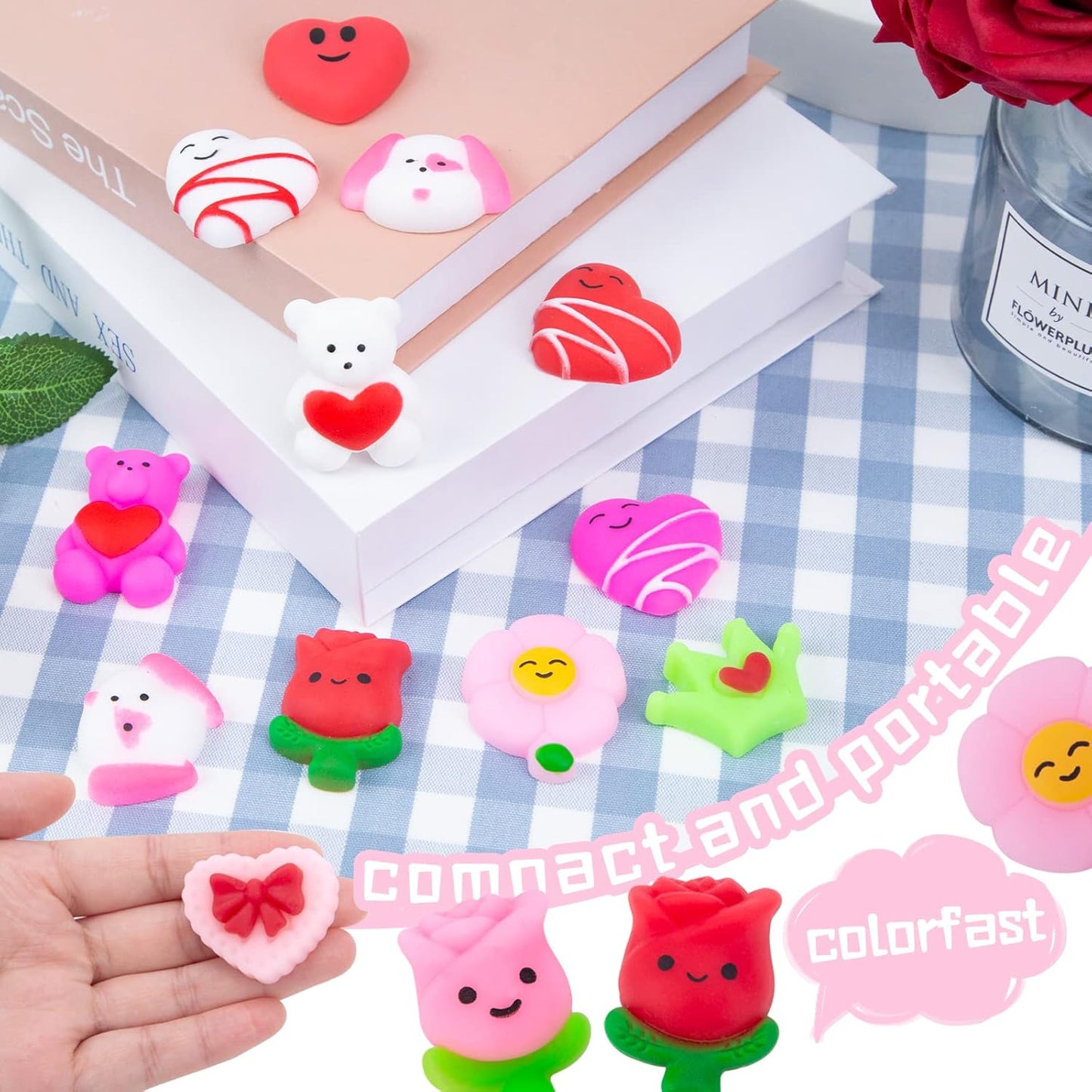 30PCS Valentines Day Mochi Squishies Toys, Mini Kawaii Squishies Stress Relief Fidget Toys for Valentine'S Day Goodie Bag Fillers Party Favors