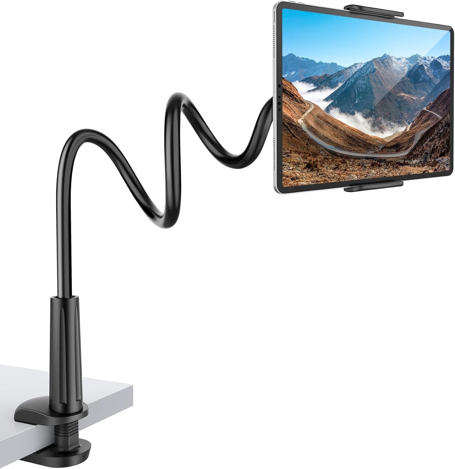 Gooseneck Tablet Holder Phone Stand, Flexible Tablet Mount for Bed, 360 Adjustable Lazy Arm Holder Clamp Mount for Ipad Air Pro Mini, Samsung Galaxy Tabs, Iphone, Switch, 4.0~10.5" (Black)