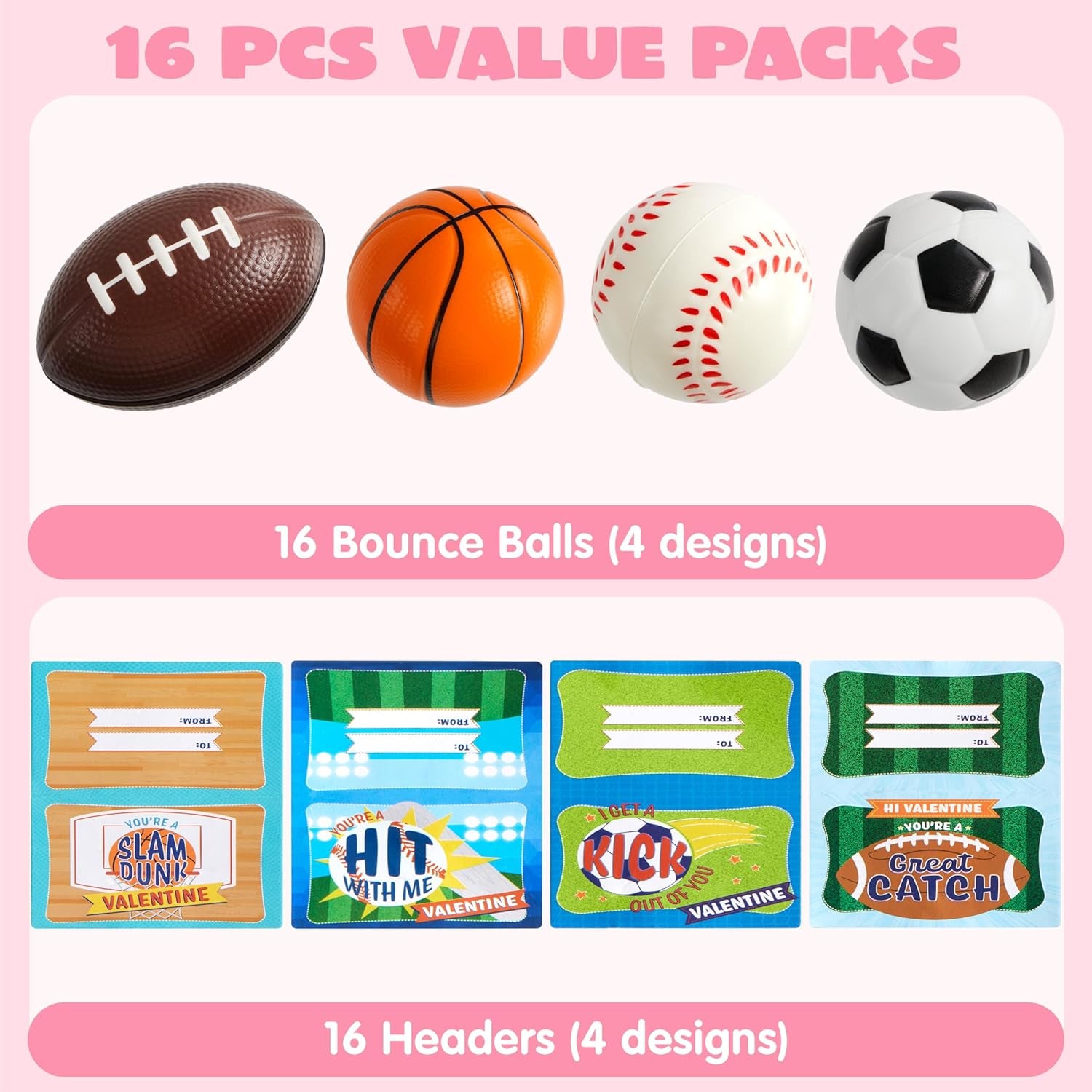 16 Pcs Valentines Day Mini Sports Stress Ball with Valentine Gift Cards, Squeeze Foam Balls for Classroom Exchange Prizes, Stress Relief, Anxiety Relief, Valentine Party Favor Toys