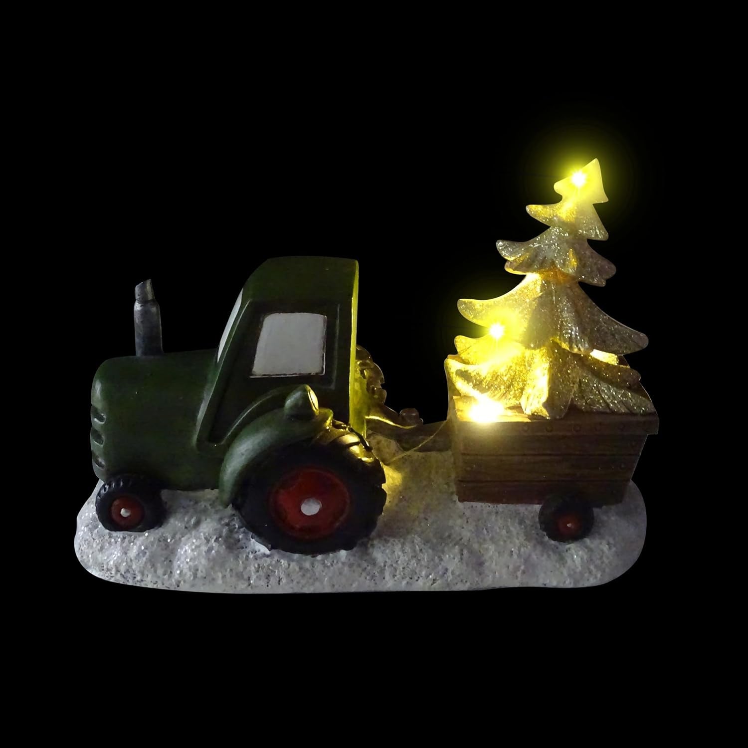 Holiday Green Tractor Pulling Tree Statue with LED Lights