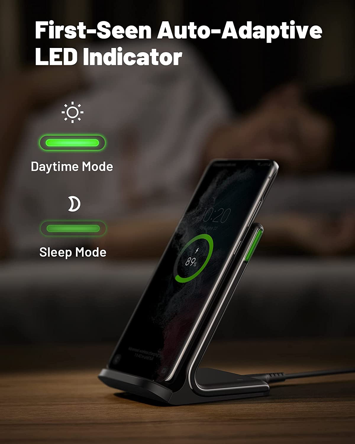 Wireless Charger, 15W Fast Qi-Certified Wireless Charging Station with Sleep-Friendly Adaptive Light Compatible with Iphone 16 15 14 13 Pro XS 8 plus Samsung Galaxy S23 S22 S21 Note 20 Google Etc