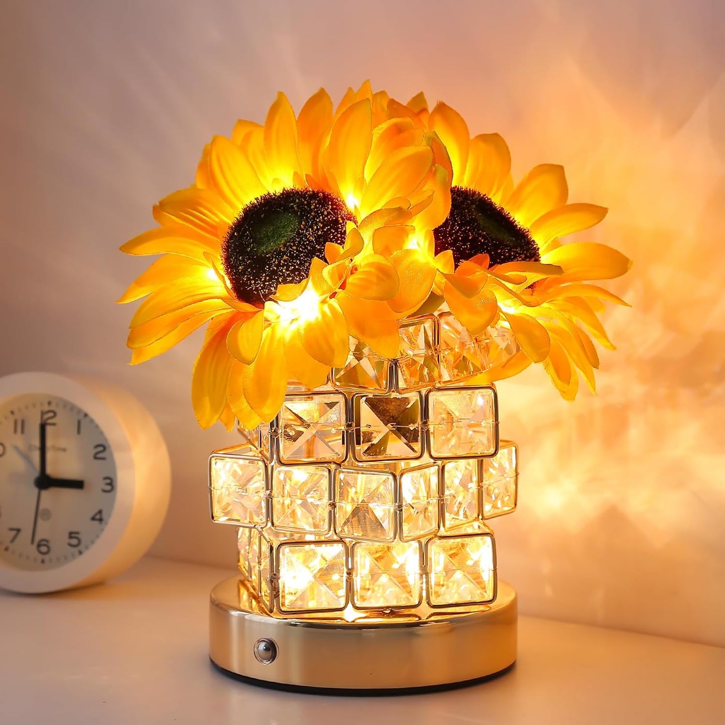 Sunflowers Flower Lamp,Rechargeable Cordless Touch Table Lamp,3-Colour Infinitely Dimming Battery Powered Small Night Light,Gifts for Women Mom for Valentine Day,Mothers Day,Xmas,Birthday