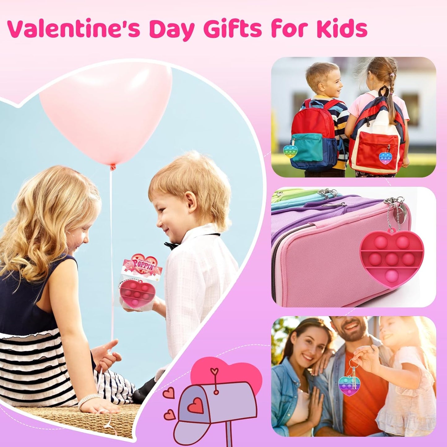 Valentines Day Gift Cards for Kids: 30 Packs Heart Pop Fidget Toys Bulk, Mini Pop Squeeze Toys Stress Relief Fidget Toys for Classroom School Party Favors Exchange Gifts Toddlers Girls Boys Ages 3+