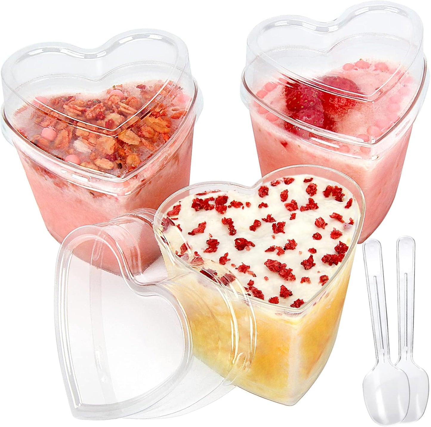 60 Pack Dessert Cups with Lids and Spoons, 5 Oz Heart-Shaped Clear Plastic Appetizer Parfait Cups for Mother'S Day Gift, Wedding, Bridal Shower