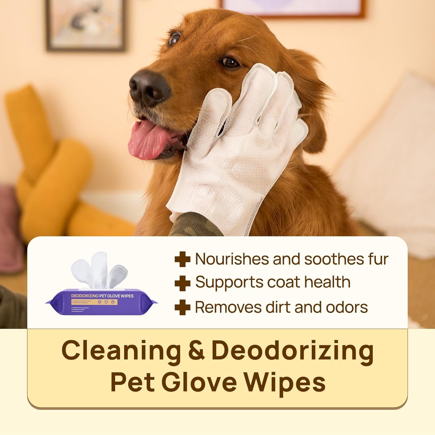 Cleaning & Deodorizing Bathing Wipes for Dogs and Cats, Nourish Fur Coconut Oil Grooming Wipes for Dog/Cat, Pet Bathing Gloves Wipes for Daily Care and Traveling, Hypoallergenic