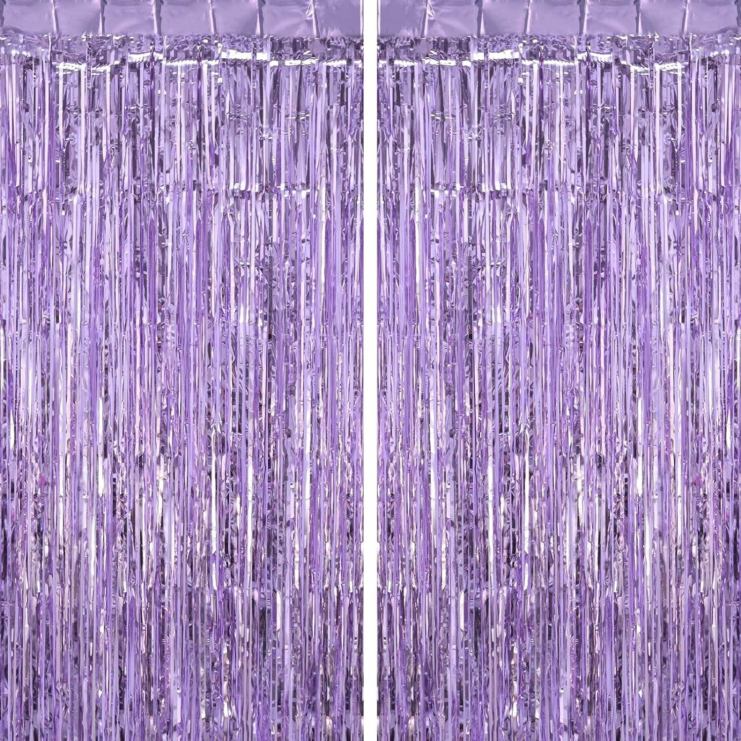 Light Purple Fringe Curtains, Xtra Large Foil Fringe Curtains, Pack of 2 Foil Light Purple Backdrop Curtains Party Decorations for Birthday Wedding Bridal Shower Cocktail Christmas New Year Party