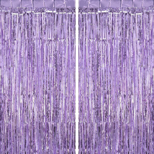 Light Purple Fringe Curtains, Xtra Large Foil Fringe Curtains, Pack of 2 Foil Light Purple Backdrop Curtains Party Decorations for Birthday Wedding Bridal Shower Cocktail Christmas New Year Party