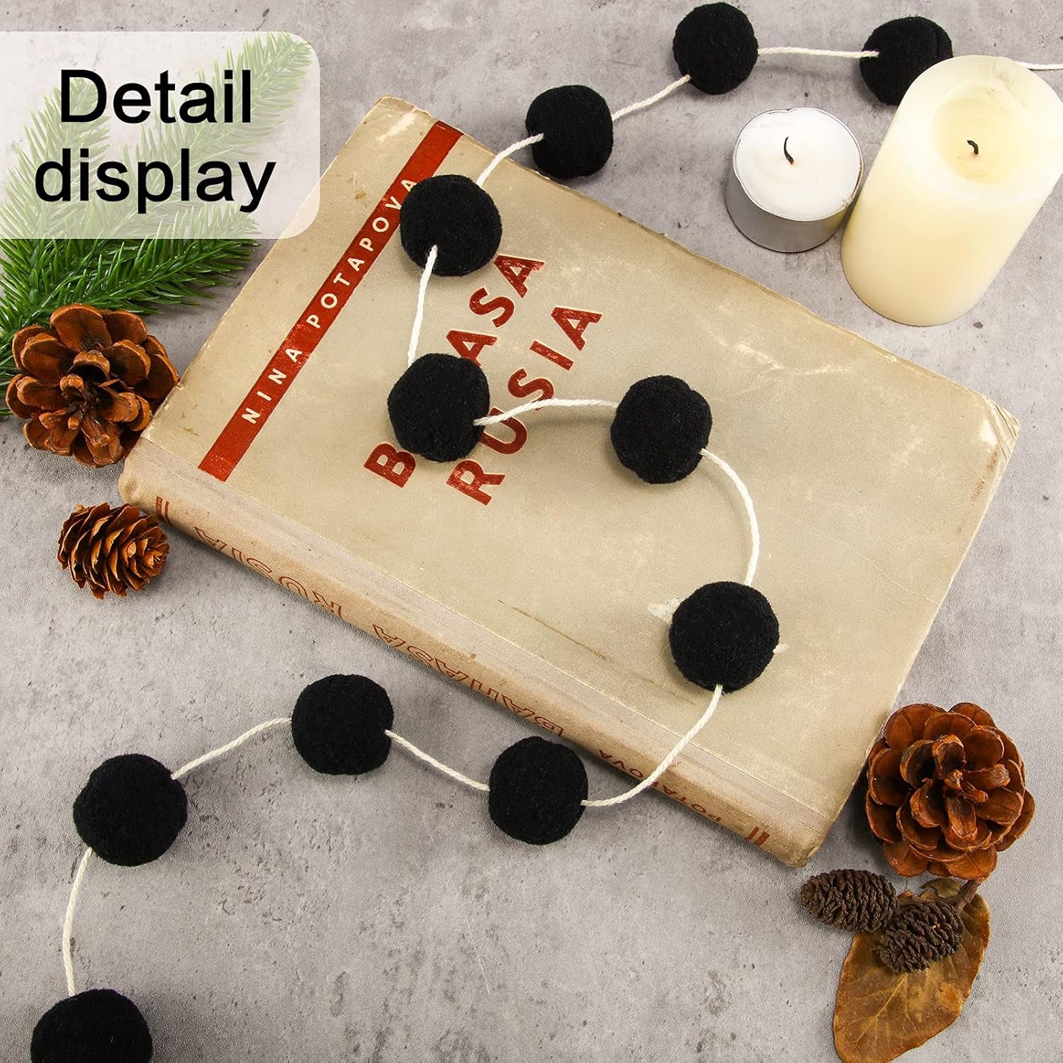 4 Pieces Valentine'S Day Pom Pom Garland Ball 6.6Ft Ball Garland Hanging Pom Pom Banner Garland for Mardi Gras Easter Halloween Thanksgiving Christmas Wedding Birthday Party Decor(Black)