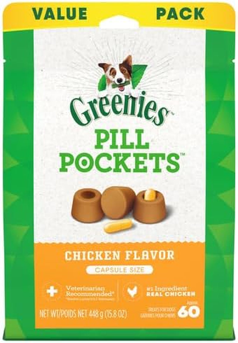 Pill Pockets for Dogs Capsule Size Natural Soft Dog Treats Chicken Flavor, 15.8 Oz. Pack (60 Treats)