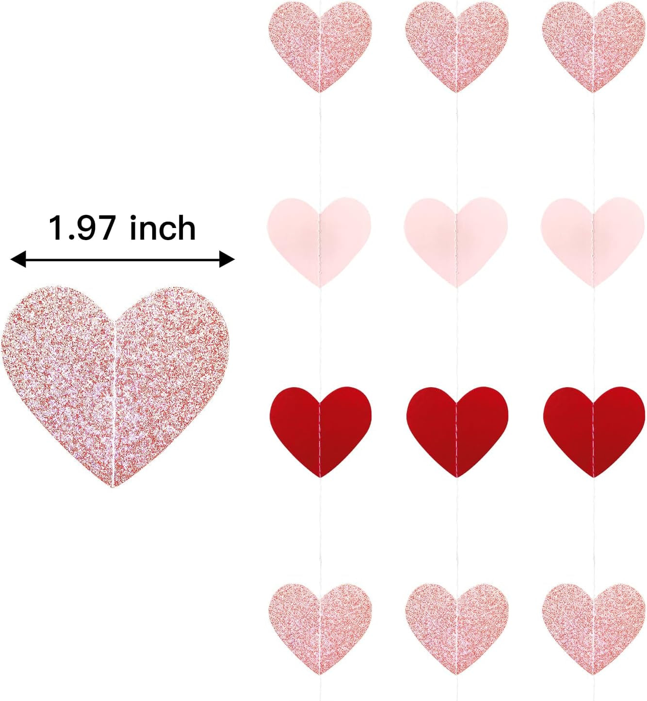 Rose-Gold Pink Burgundy-Red Party Decorations 4 Pack 52 Feet Valentines Day Heart Garland Heart Paper Streamers Banner for Mothers Day Wedding Engagement Party Supplies