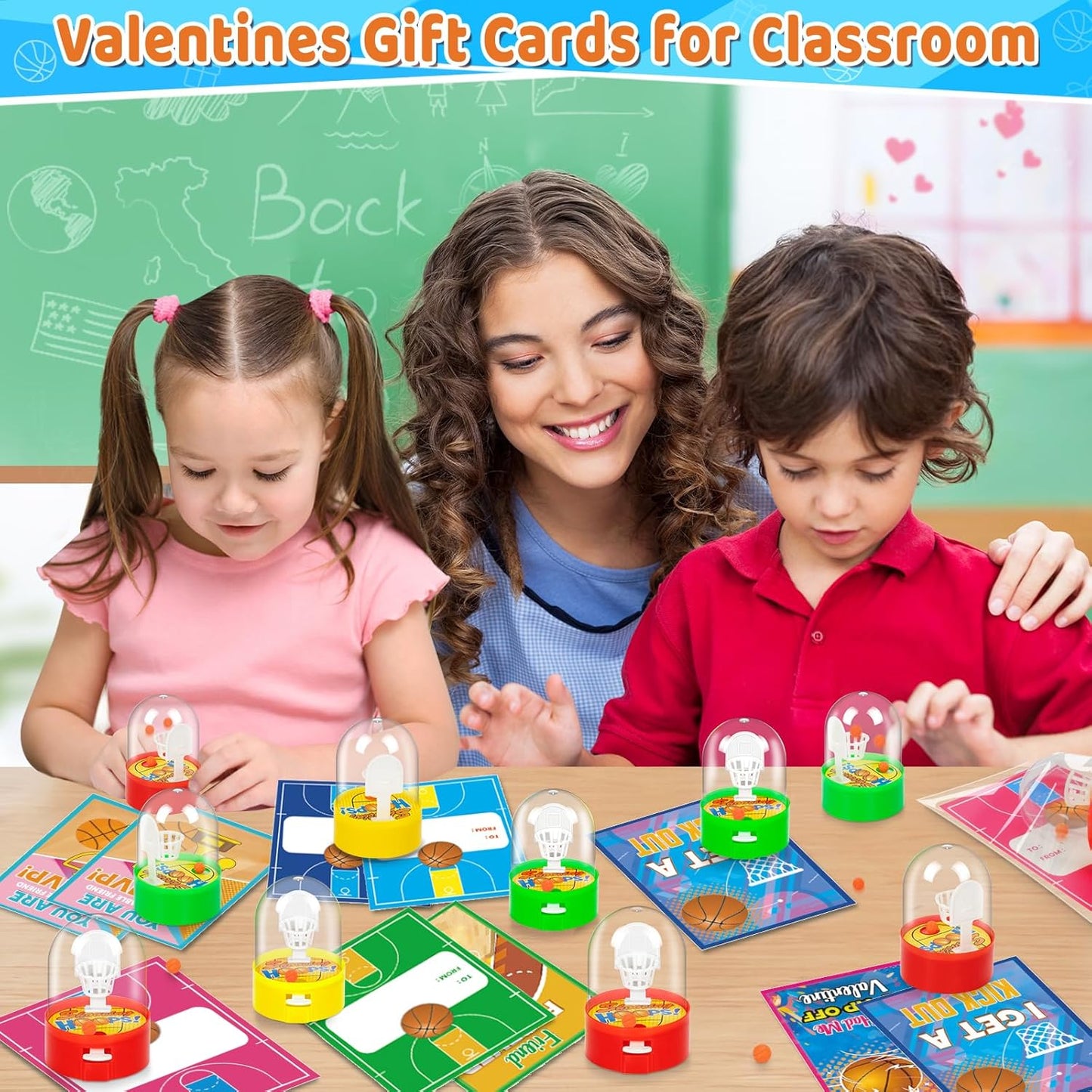 30 Pack Valentines Day Gifts for Kids for Classroom, Valentine'S Exchange Greeting Cards with Mini Basketball Shooting Games Sports Gift Cards Finger Basketball Toy, Classroom Gifts Exchange Prize