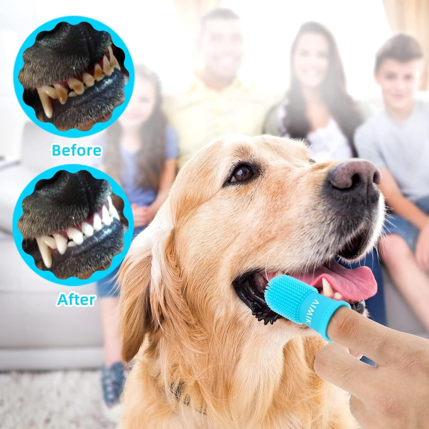 Dog Bath Gloves with 4Pack Dog Toothbrush, Dog Grooming Kit, Dog Finger Toothbrush for Small Breed, Medium Large Dogs, Silicone Dog Washing Gloves with High-Density Teeth, Pet Grooming Gloves