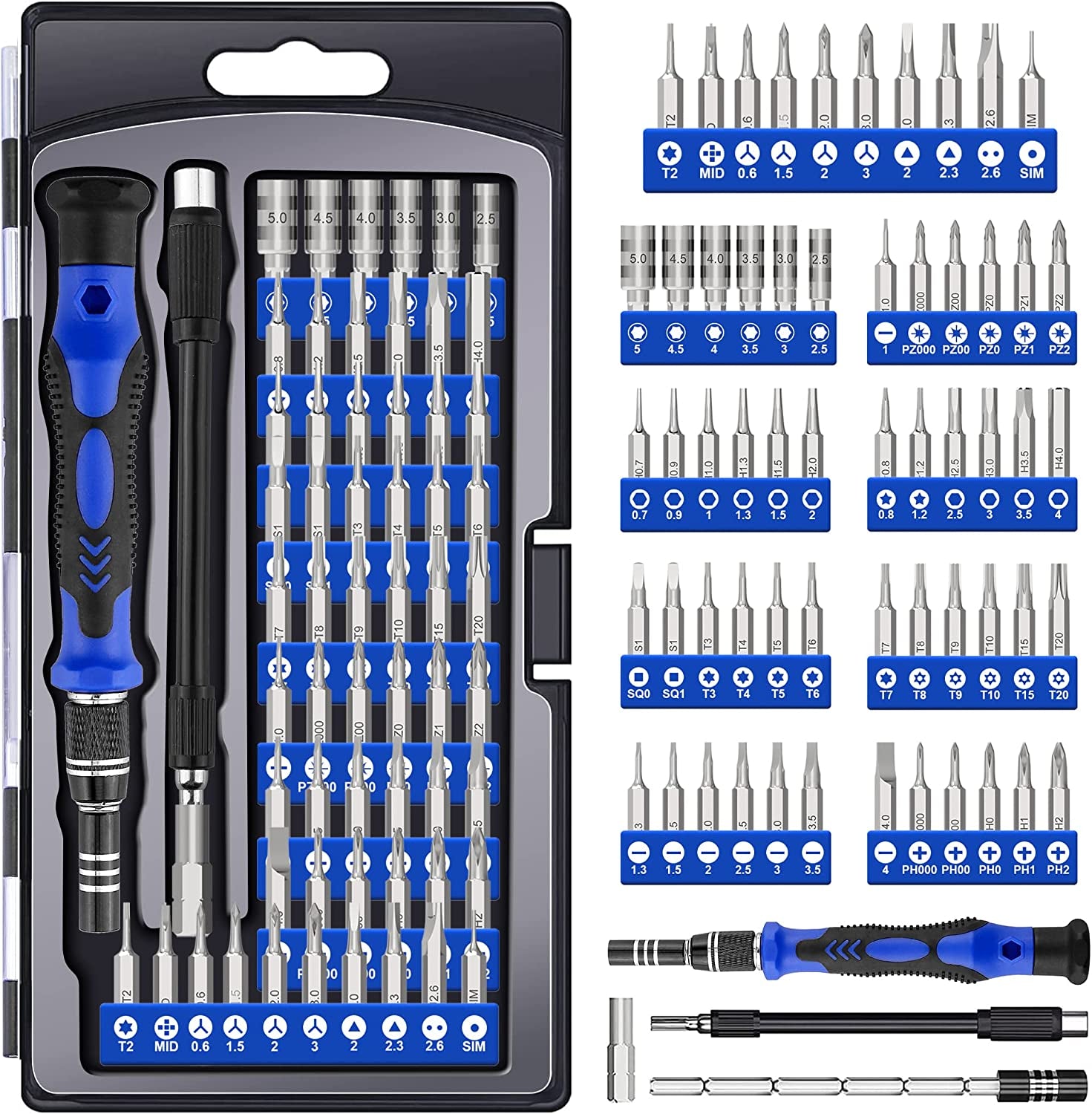 62 in 1 Precision Screwdriver Kit, Electronics Repair Tool Kit, Magnetic Driver Kit with Flexible Shaft, Extension Rod for Mobile Phone, Smartphone, Game Console, PC, Tablet