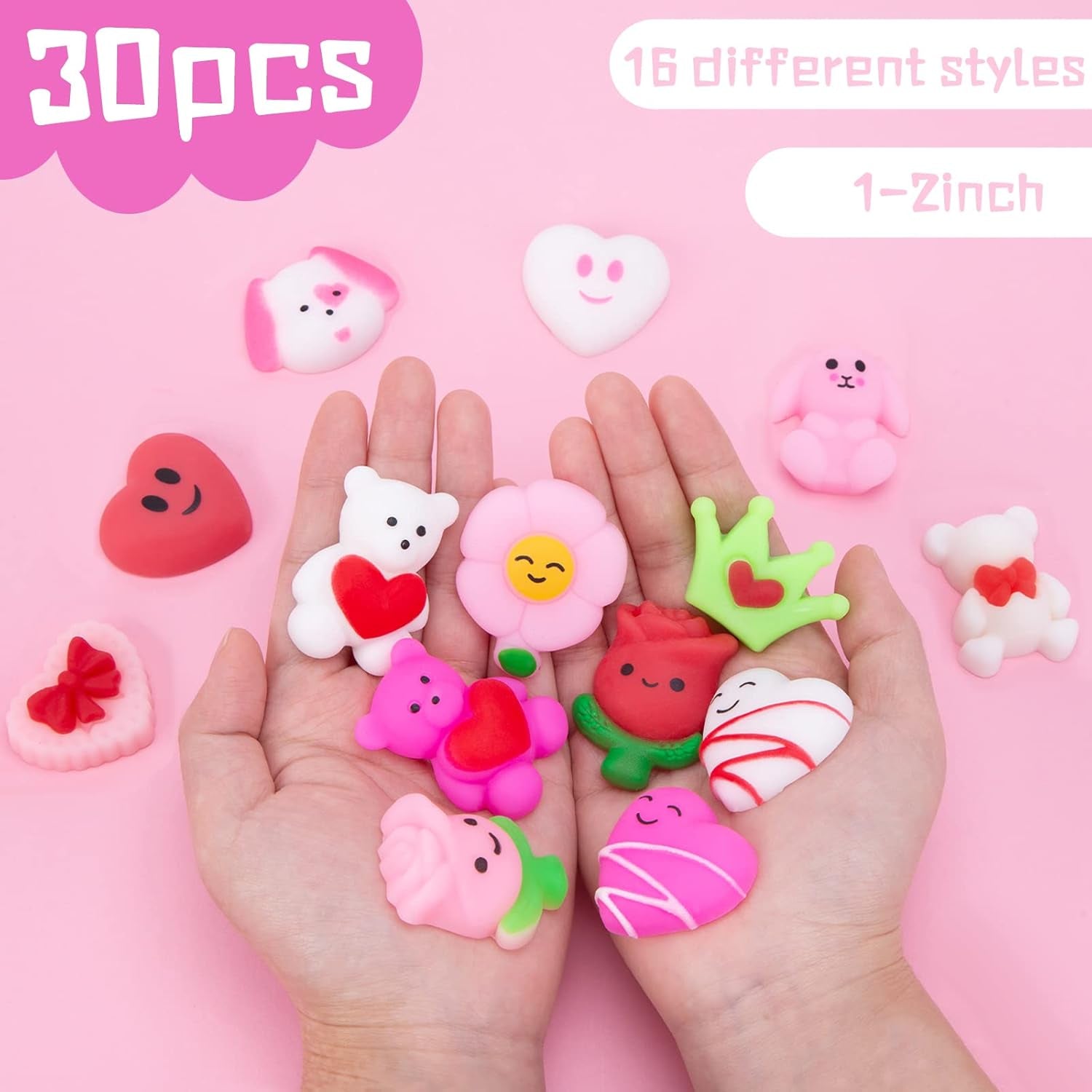 30PCS Valentines Day Mochi Squishies Toys, Mini Kawaii Squishies Stress Relief Fidget Toys for Valentine'S Day Goodie Bag Fillers Party Favors