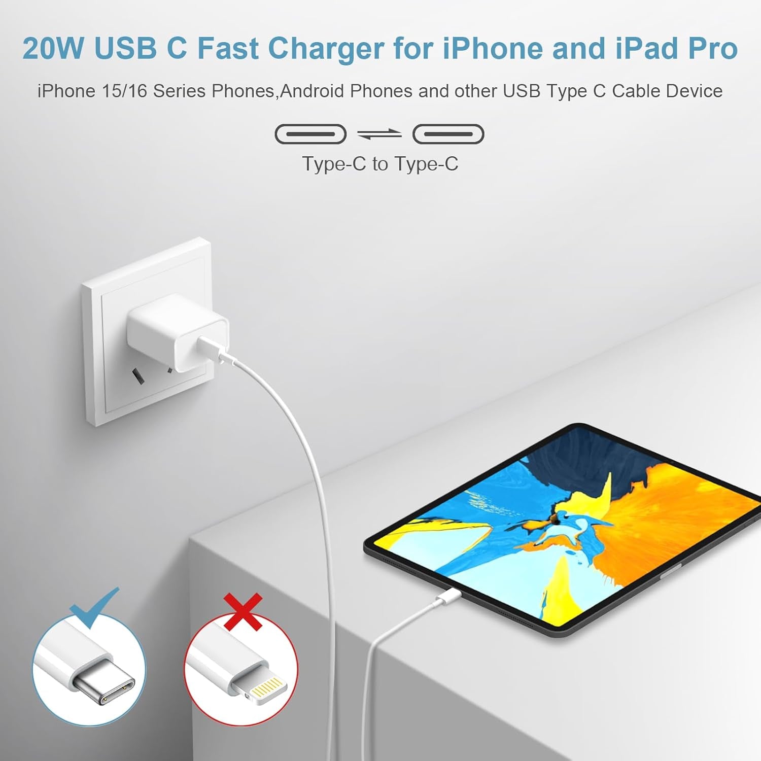 Iphone 16 15 Charger Fast Charging Type C Charger USB C Charger Block Iphone 16 Charger with 2 Pack 6FT Cable for Iphone 16/16 Plus/16 Pro/16 Pro Max/Iphone 15/15 Pro Max/Ipad Pro/Airpods