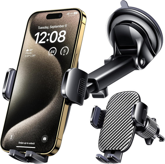 Car Phone Holder Mount Phone Mount for Car Windshield Dashboard Air Vent Universal Hands Free Automobile Cell Phone Holder Fit for Iphone Smartphone Carbon Fiber