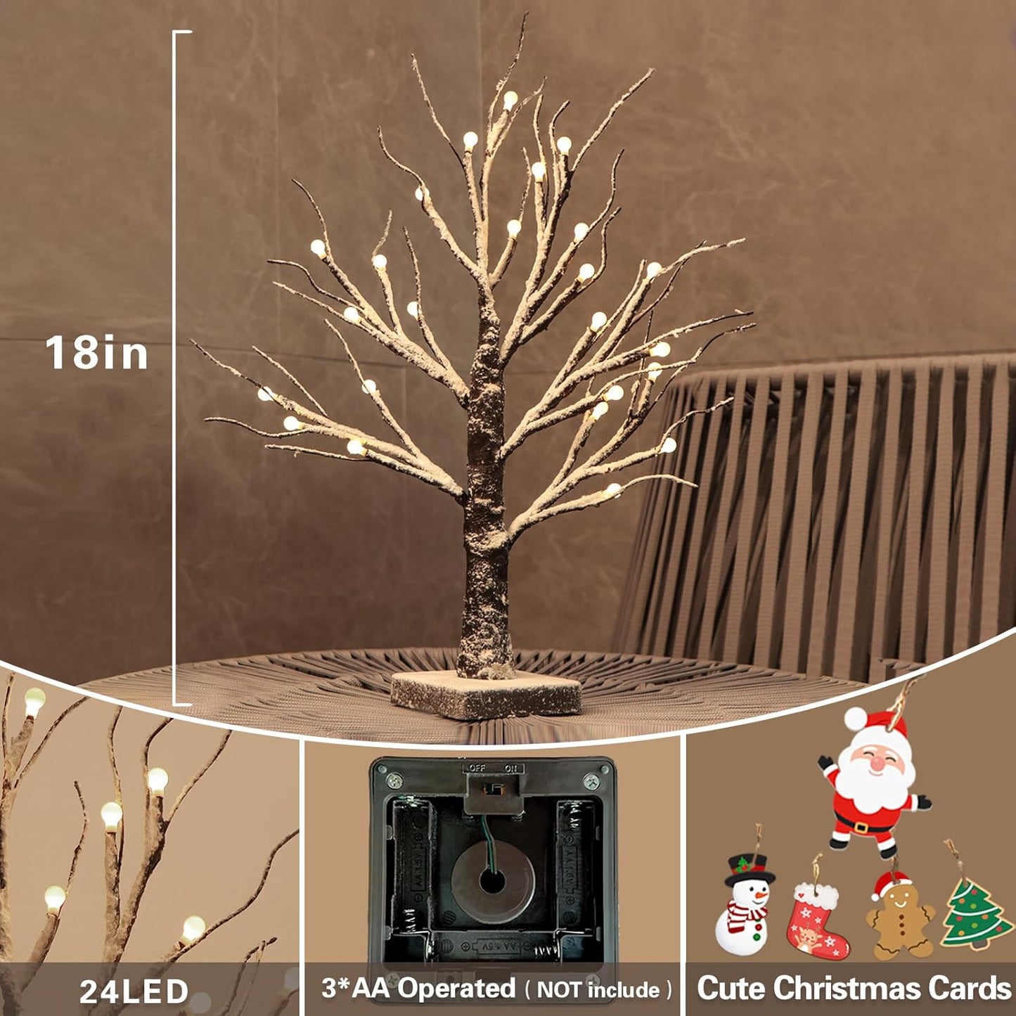 Valentines Day Decor Table Lamp Artificial Tree Decorations, 48 LED Adjustable Branches Bonsai Tree, Warm White 18” Lighted Snow Dusted Tree for Home Wedding Dinner Party DIY Gift