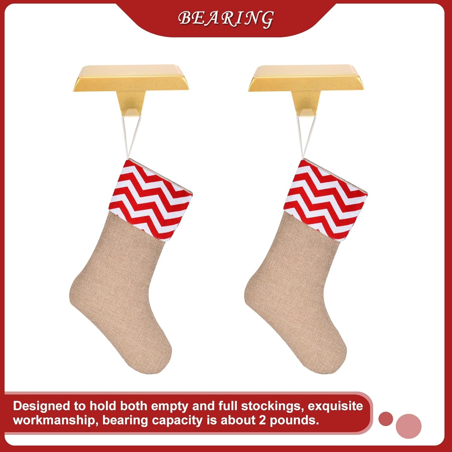 Christmas Stocking Holders Mantel Stocking Hanger Hooks Fireplace Mantle Metal Hang Bases for Xmas Party Decorations (Gold, 5)