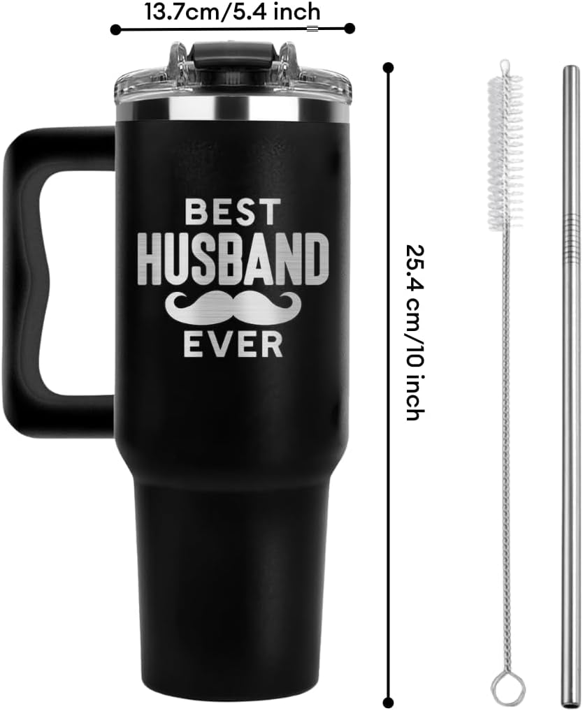 Valentine Gifts for Husband from Wife Tumbler 40 Oz, Hubby Coffee Mug from Wife, Worlds Best Husband Gifts Idea, Wedding Anniversary, Christmas, Birthday Gifts for Men, Him, Hubby Fathers Day Presents