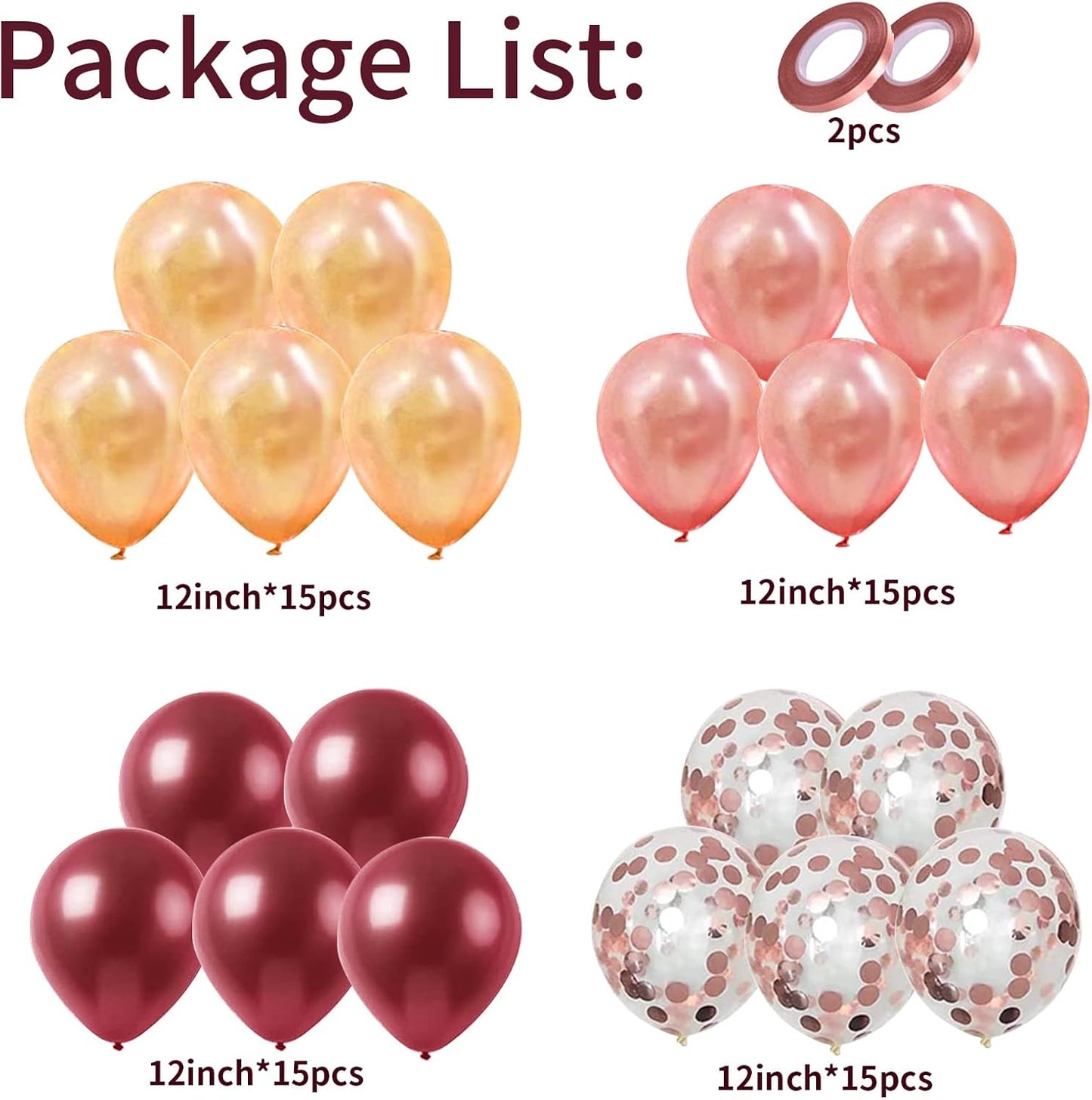 Balloons Burgundy Rose Gold, 60 Packs 12 Inches Wine Red Champagne Latex Balloons Rose Gold Confetti Balloons for Women Girls Birthday Wedding Bridal Shower Party Anniversary Decoration