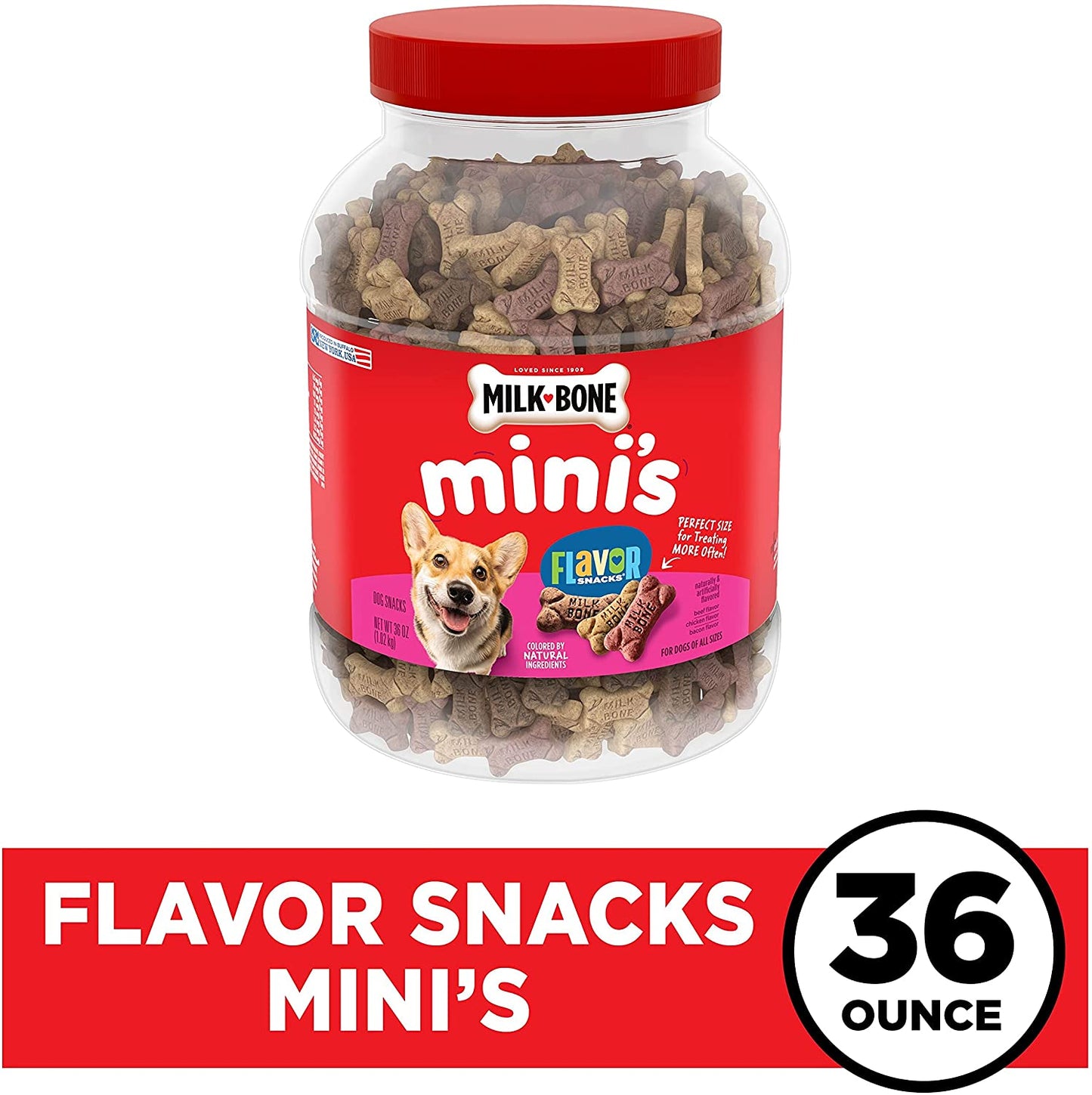 Flavor Snacks Mini Dog Biscuits, Flavored Crunchy Dog Treats, 36 Ounce Container