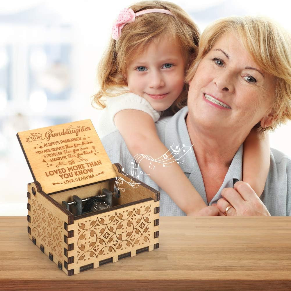 Hand Crank Music Box Engraved Vintage Musical Box-You Are My Sunshine Antique Wood Gift to My Granddaughter from Grandma for Birthday Christmas Thanksgiving Anniversary