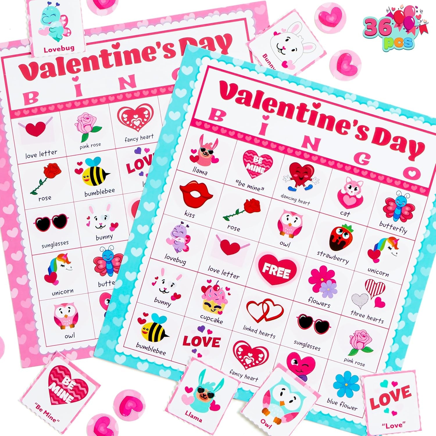 36 Players Valentines Day Bingo Cards (5X5) for Kids School Classroom Exchange Gift Rewards, Fun Party Games, Indoor Family Activities