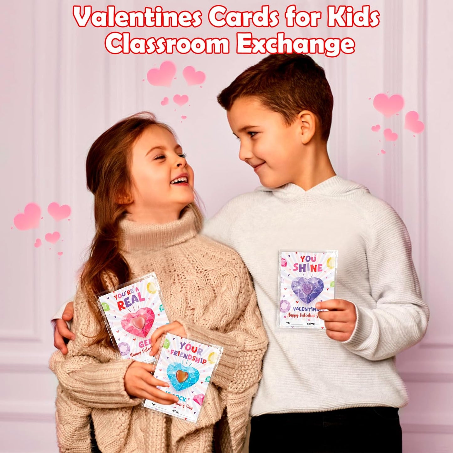 Valentines Day Gifts for Kids,28 Pack Valentines Cards with Heart Shape Crystals Gemstones Bulk for School Classroom Gifts Exchange Prizes,Funny Valentine'S Party Favor Toys for Toddlers Boys Girls