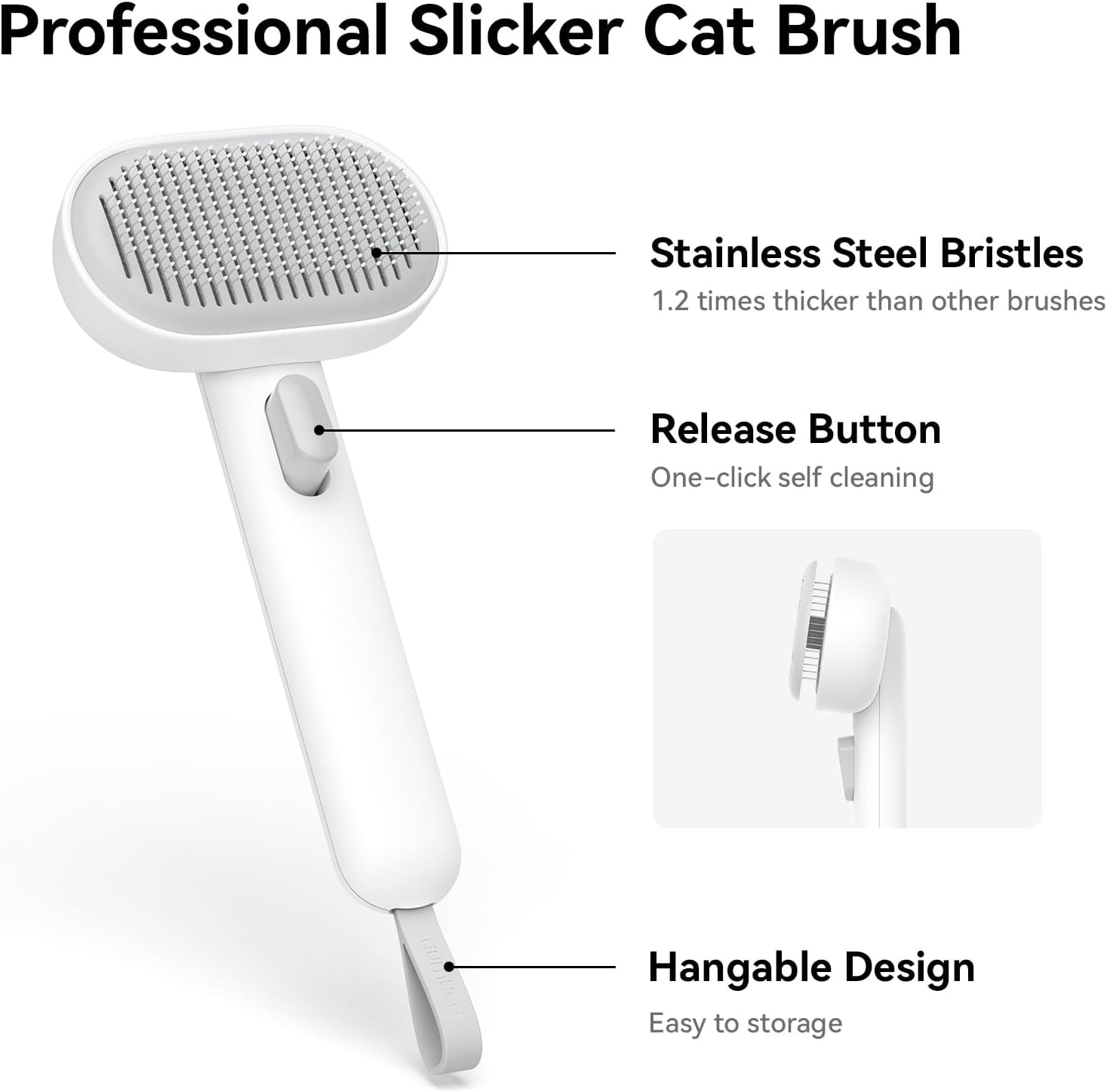 Cat Brush for Shedding, Cat Brushes for Indoor Cats, Cat Brush for Long or Short Haired Cats, Cat Hair Brush Cat Grooming Deshedding Brush for Dog Kitten Rabbit Massage Removes Loose Fur, White