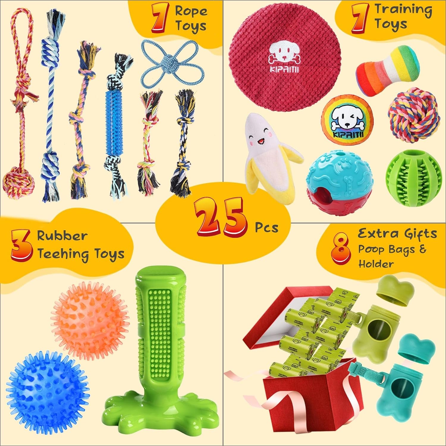 25 Pack Various Puppy Dog Toys for Teething, Entertainment & Interaction, Puppy Chew Toys Pack with Rope Toys, Treat Balls and Dog Squeaky Toys for Puppy & Small Dogs