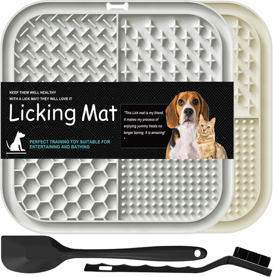 Licking Mat for Dogs & Cats 2 Pack, Slow Feeder Lick Pat, Dishwasher Safe, Anxiety Relief Dog Toys Feeding Mat for Butter Yogurt Peanut, Pets Supplies Bathing Grooming Training Calming Mat