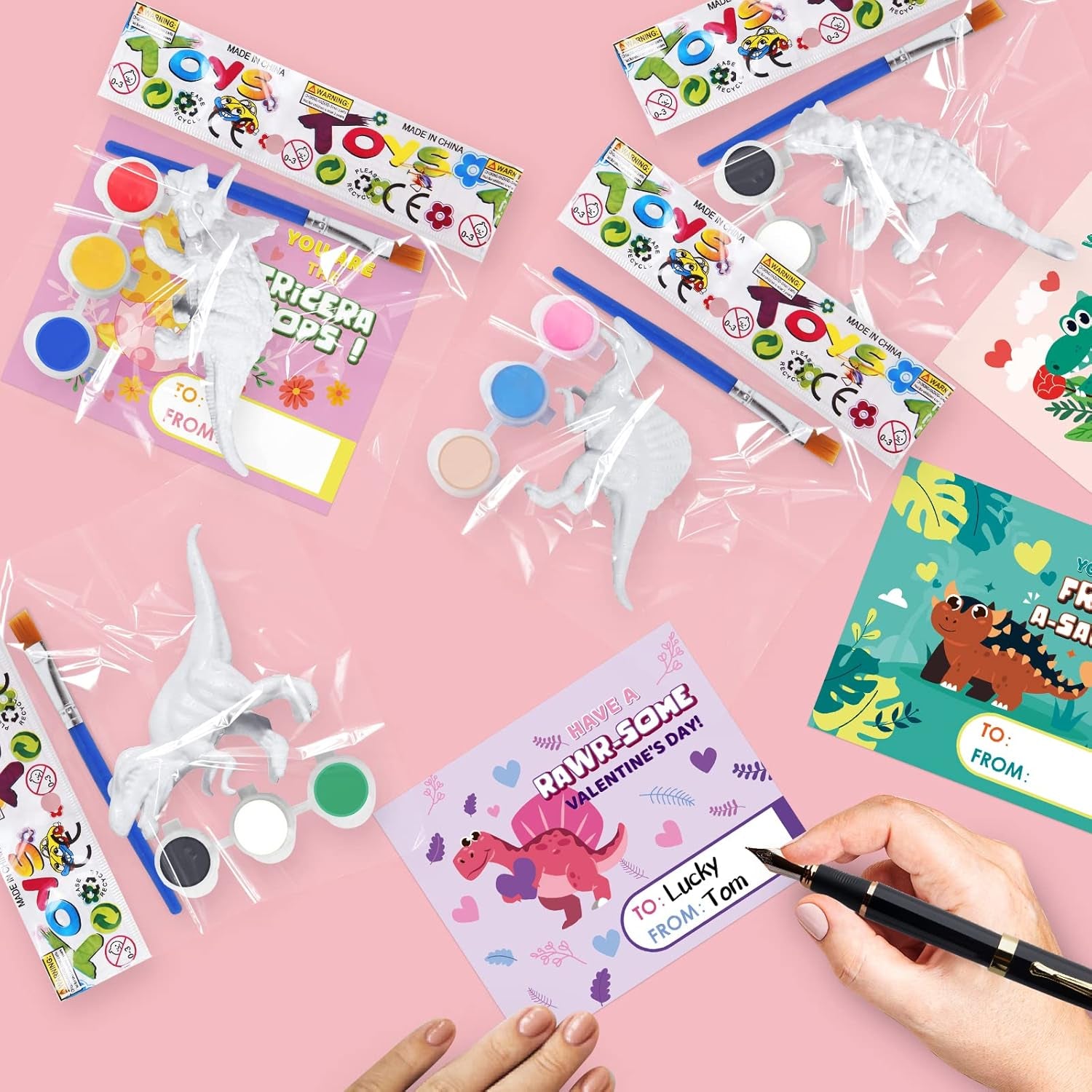 Valentine'S Day Cards for Kids- 24 Pack of Dinosaur Painting Kit with Valentines Greeting Cards for Kids, Valentine'S School Classroom Exchange Gifts, Valentine'S Party Favor Supplies for Kids