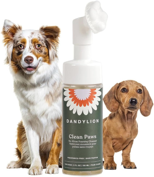 Clean Paws | No-Rinse Dog Paw Cleaner & Puppy Paw Washer | Gentle, Fragrance-Free, Ph Balanced Foaming Cleanser with Silicone Bristle Brush | Safe for All Dogs | 5 Fl Oz