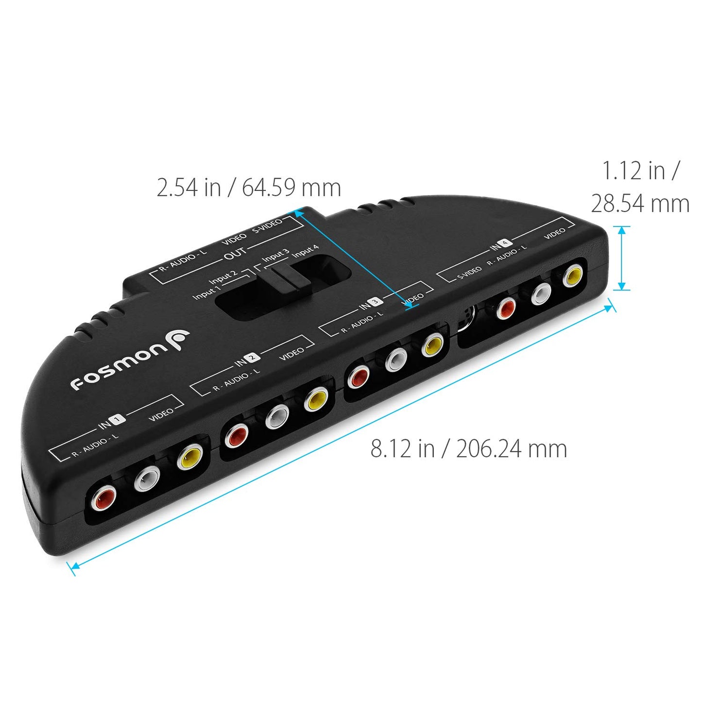 4-Way Audio/Video RCA Switch Selector/Splitter Box & AV Patch Cable for Connecting 4 RCA Output Devices to Your TV