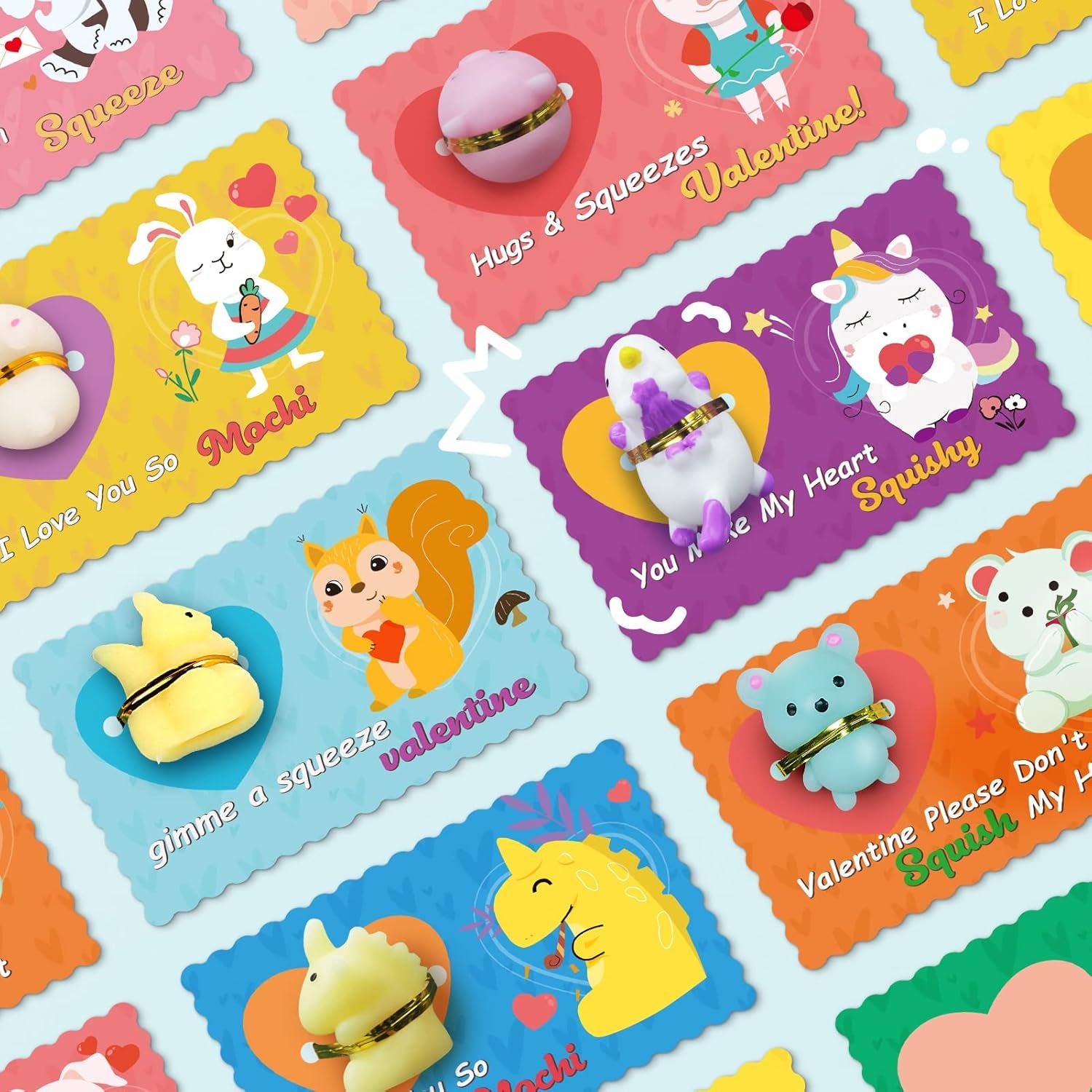 30 Packs Valentine'S Day Cards with Mochi Squishy Toys, Mini Kawaii Stress Relief Squishy Toys Sets for Kids, Valentine'S Day School Classroom Prizes, Valentine Exchange Gift