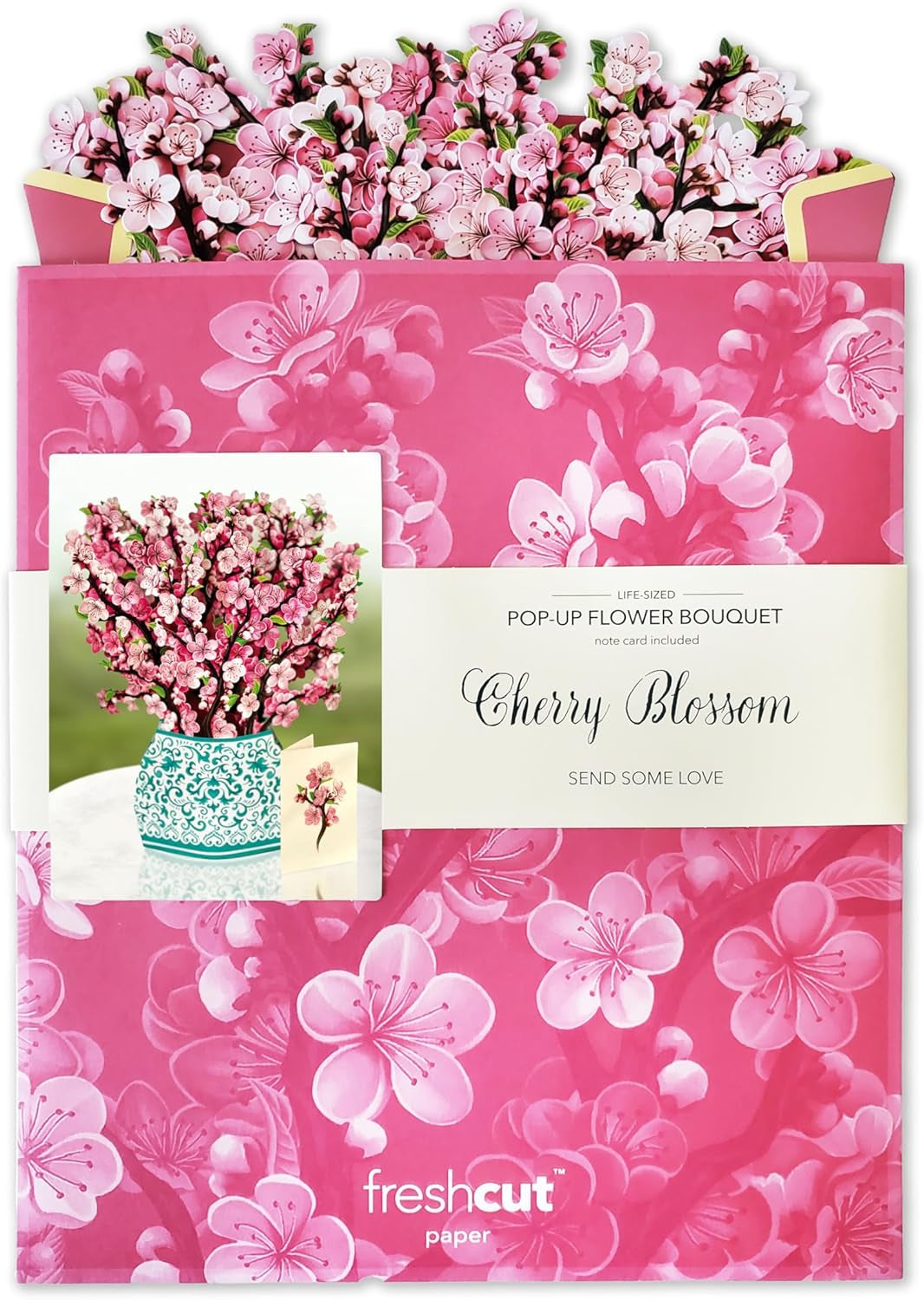 Pop up Cards, Cherry Blossoms 12 Inch Paper Flower Bouquet Greeting Cards with Blank Note Card & Envelope, Birthday Gifts for Women